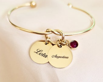 Mother bracelet, Personalized Bracelet double knot ring, Name bracelet, Engraved Mom Jewel, Birth Gift, Godmother Gift, Women's Gift, child