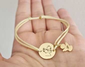 Personalized Angel Bracelet: Stainless Steel Charm, Adjustable Friendship Jewelry
