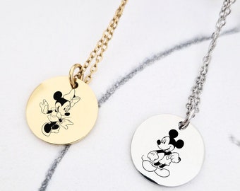 Musse och Mimmi rostfritt stålhalsband, specialgraverad