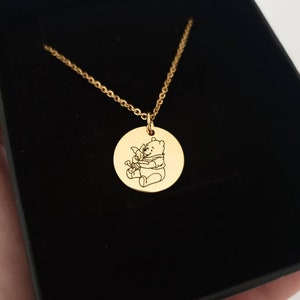 Animal necklace, winnie the pooh necklace, winnie, friends necklace, Disney necklace + CUSTOM BACK ENGRAVING option