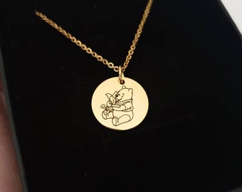 Animal necklace, winnie the pooh necklace, winnie, friends necklace, Disney necklace + CUSTOM BACK ENGRAVING option