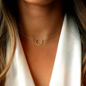 Stainless Steel Circle Necklace: Gold or Silver Chain