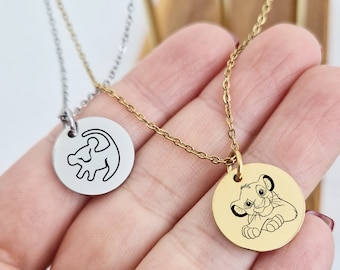Simba Necklace: Lion King Stainless Steel Pendant, Custom Engraving
