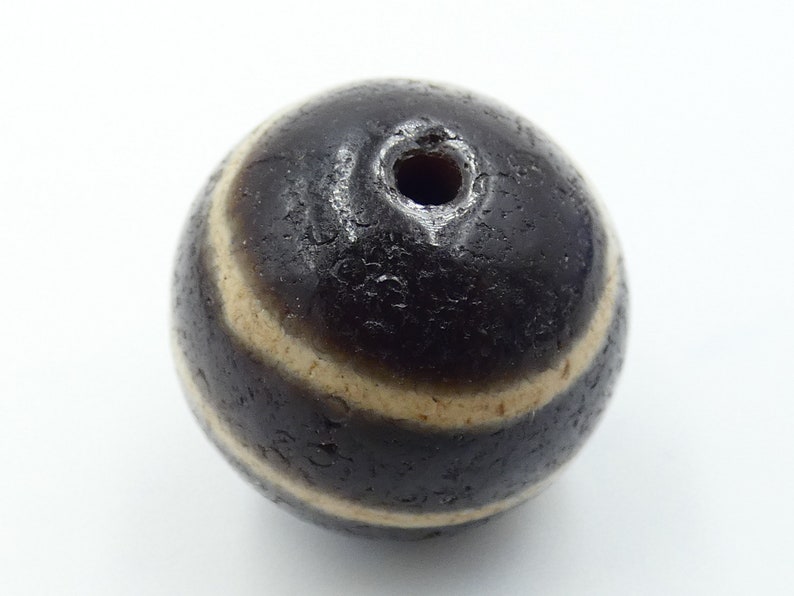 Buddhist Protection Etched Dzi Beads 20mm Round Ancient Pyu striped Etched Agate Bead Talisman Bead-#DZIX68