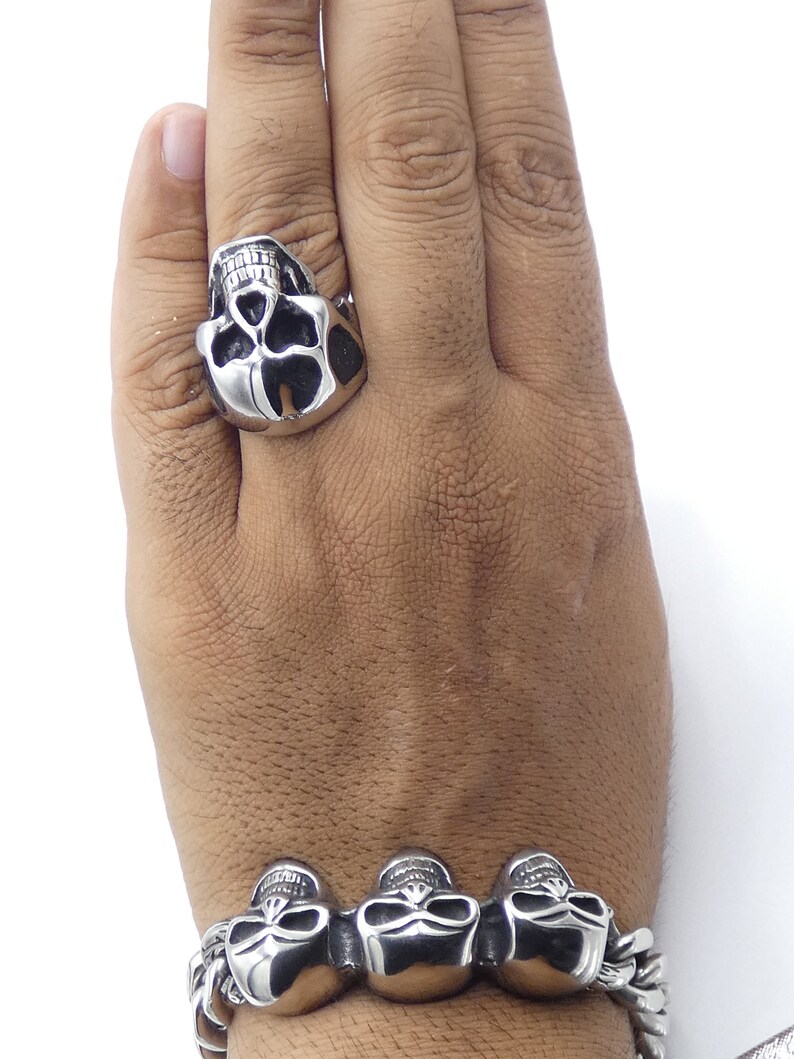 Biker Skull Ring Men Gothic Skull Ring Silver 925 Skull Ring Men Ring Punk Rock Skeletons Ring