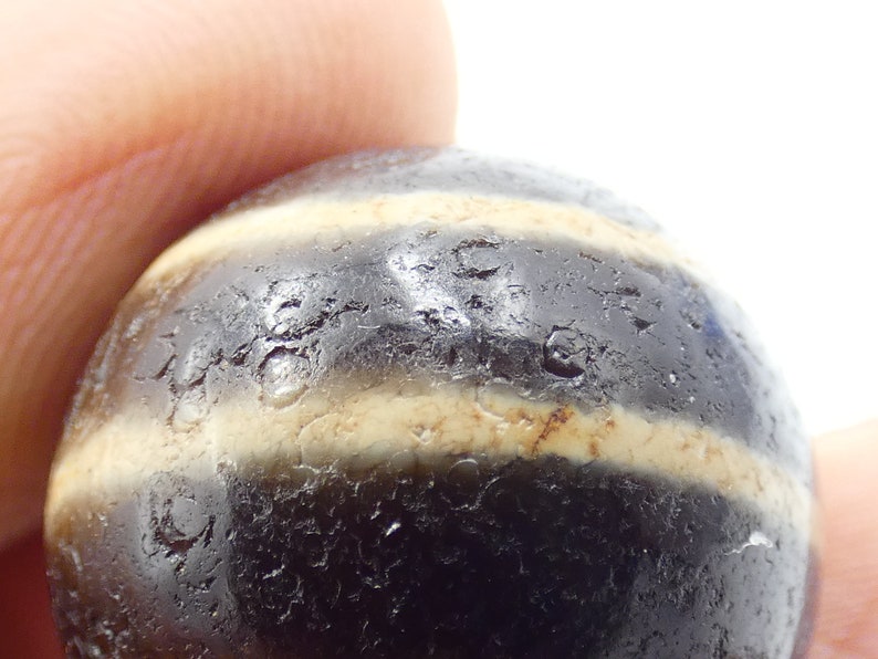 Buddhist Protection Etched Dzi Beads 20mm Round Ancient Pyu striped Etched Agate Bead Talisman Bead-#DZIX68