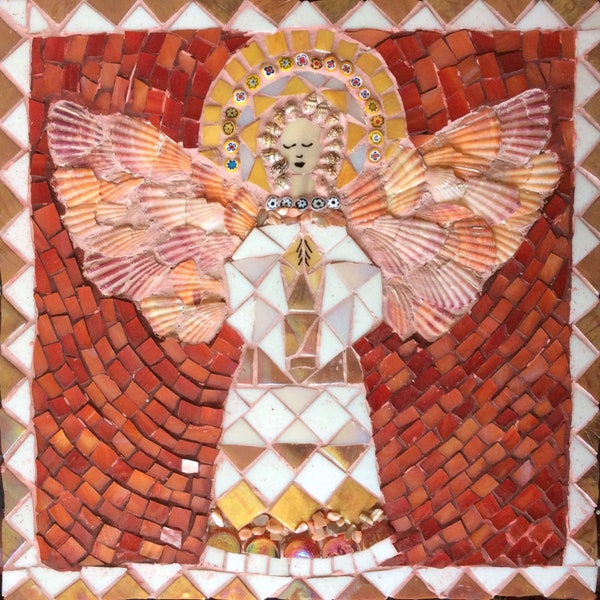 Unique and original mosaic wall art. Designed and hand made "Angel". Beautiful  gift for angel lovers. Ideal for birthday or Christmas.