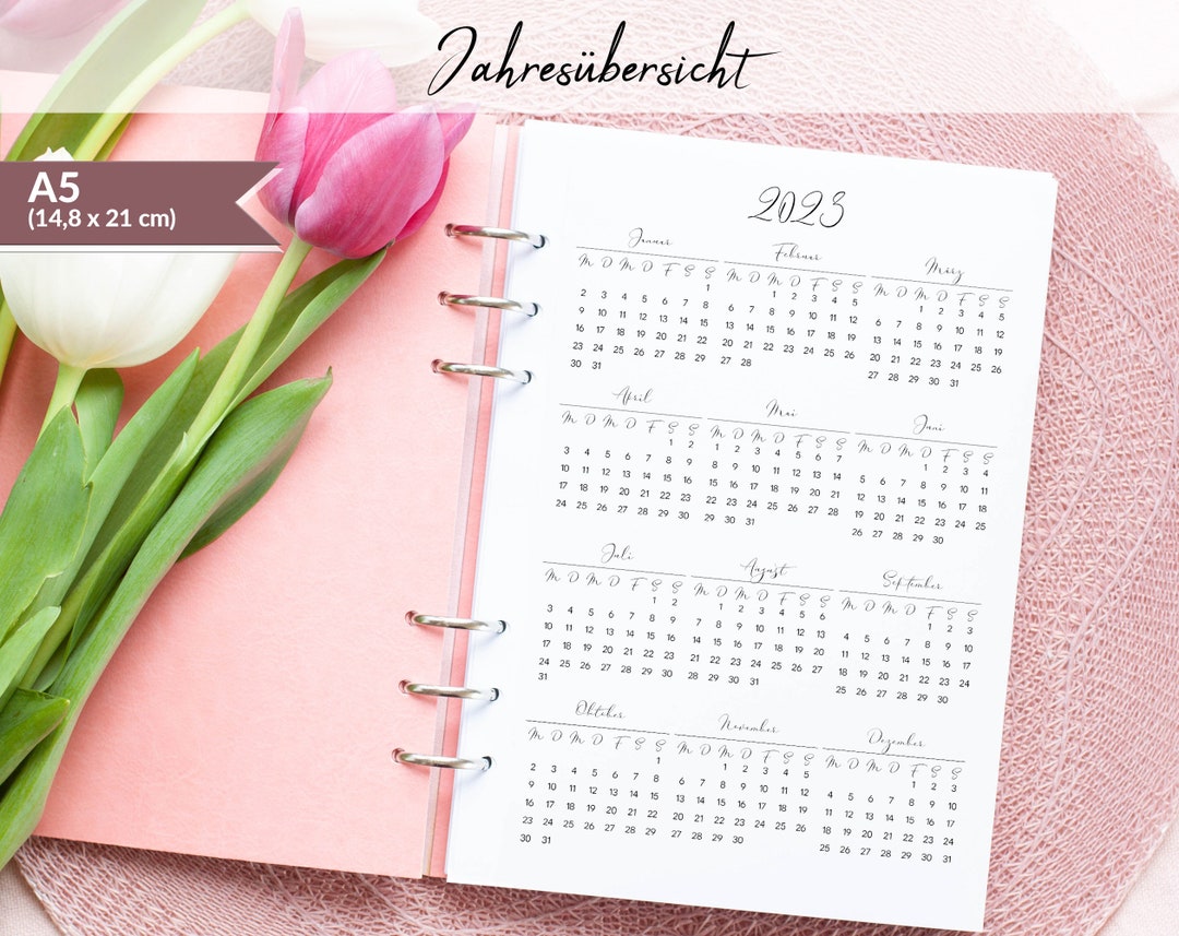 Kalendereinlage A5 Jahresübersicht für Filofax Organizer 2024 2025 Etsy.de