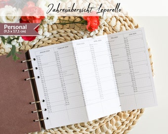 Kalendereinlage A5 oder Personal Jahresübersicht aufklappbar Leporello 2024 2025 für Ringbuch
