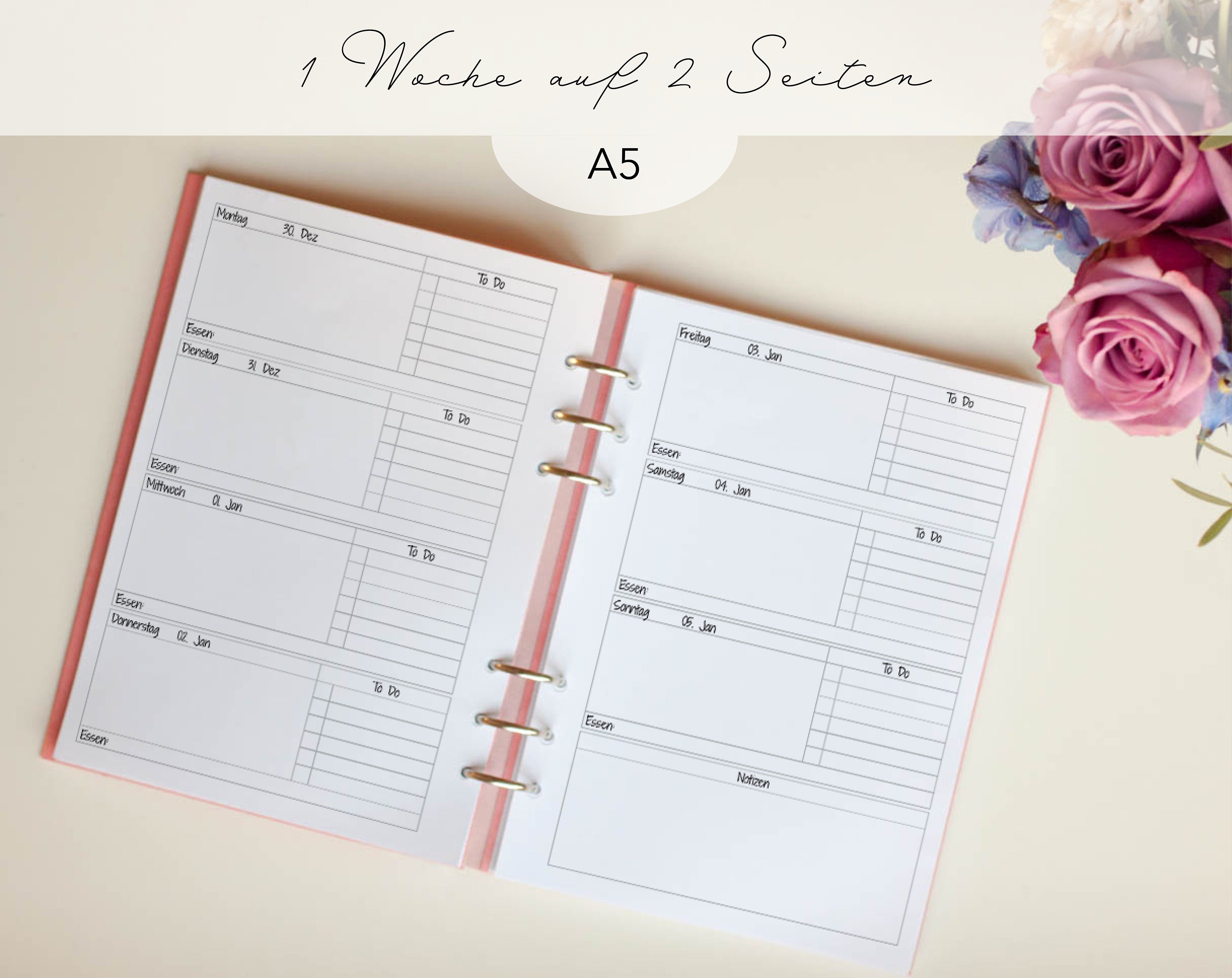 Mit Calendar 2023 Kalendereinlagen A5 1W/2S Zuckerschnee Mit To Do | Etsy