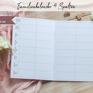 Kalenderheft A5 1 Woche auf 2 Seiten Familienkalender 4 Spalten punktkariert für TN 2024 2025