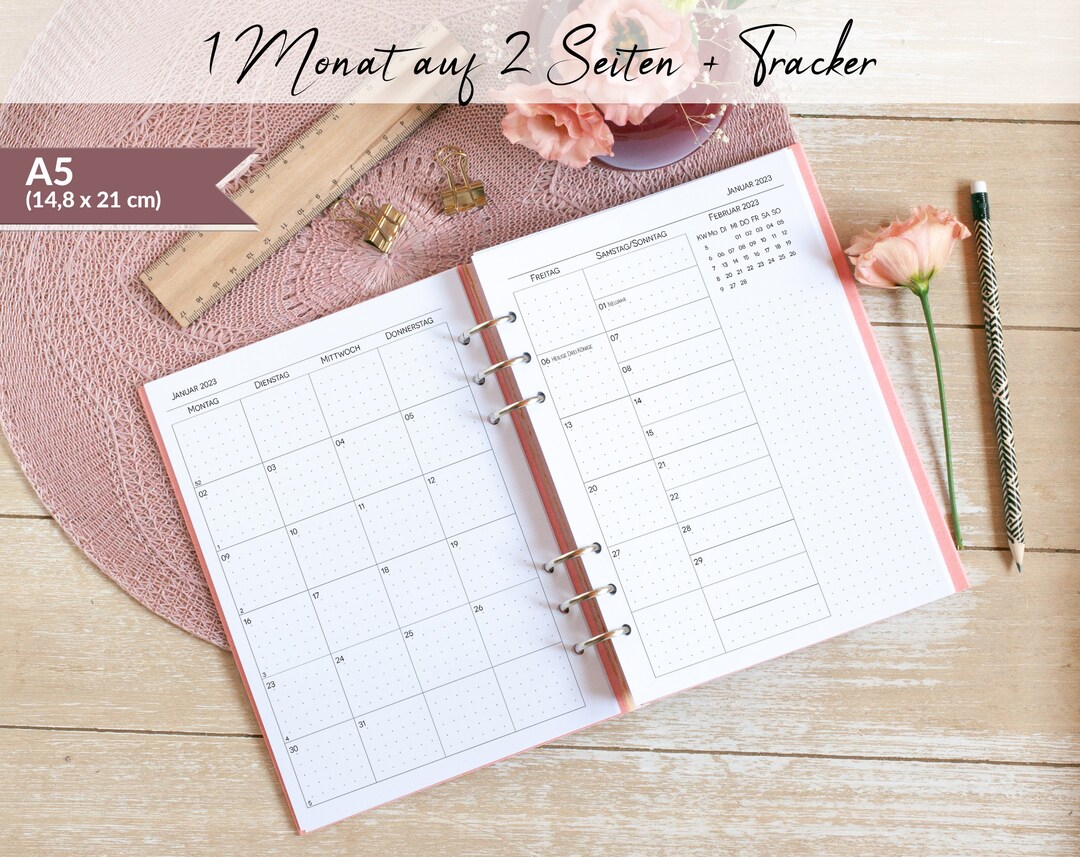 Kalendereinlagen A5 1 Monat 2 Seiten Habit Tracker 2024 2025 Für Ringbuch Etsy