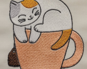 Tea Cup Kitty Machine Embroidery Design