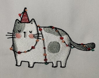Kitty Wrapped Up In Christmas Lights machine embroidery design