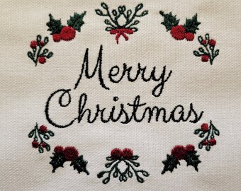 Merry Christmas Laurel Machine Embroidery Design