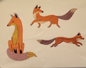Three Little Foxes machine embroidery designs, 3 individual designs