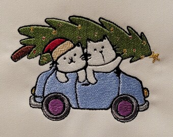 Chritmas Kitties in a Car machine embroidery design