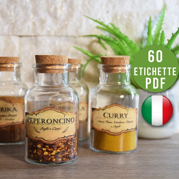 60 Printable Spice Jar Labels - kitchen organization antique style pdf digital product map old parchment jar gift bottle glass ita