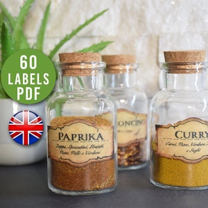 60 Printable Spice Jar Labels kitchen organization antique style pdf digital product map old parchment jar gift bottle glass print home cook