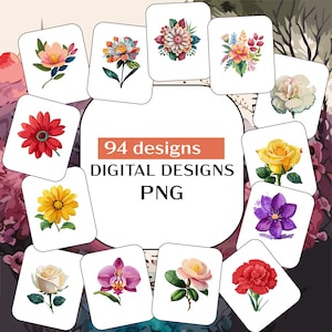 Set di 94 Immagini Digitali Floreali - Ideali per Biglietti, Decorazioni, Progetti Creativi, Adesivi - Download Istantaneo
