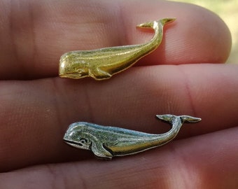 Tiny Whale pin's brooch, silver-plated or gilded brass, Sea Sheperd Pin Brooch, Sea Big Blue Whale Brooch, Art nouveau whale, brooch for kid
