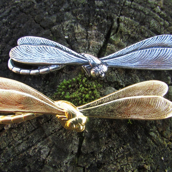 Broche Pin's Libellule Art nouveau, Laiton Argenté ou doré, Libellule élégante, détails fins, Broche Insecte Printemps Fée, insecte ailé