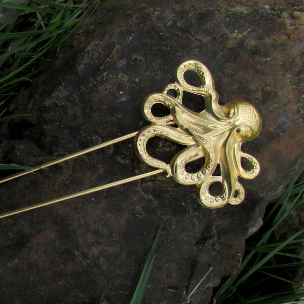 Hairpin Octopus, Silver Plated or Gilded Brass, Wedding Accessory, Hair Style Accessory, Steampunk Hairpin