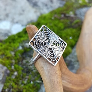 Square Filigree Ring, Silver-plated Brass and Sterling Silver, Modern Retro Ring, Geometric Ring