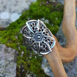 Spirale Filigree Ring Steampunk Boho Medieval  Silver-plated Brass and Sterling Silver