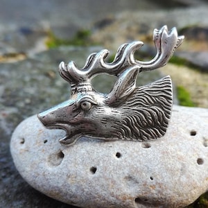 Deer Brooch Pin&#39;s Stag Silver Plated Brass Natural Brooch, Children Brooch, Lapel Pin Art Nouveau, Forest