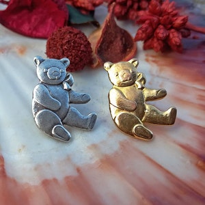 Teddy Bear Pin&#39;s Brooch, Silver-plated or Gilded Brass, Binky Brooch for Children, Stuffed Animal Brooch, Bear Animal Brooch