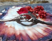 Two Birds Brooch Safety Pin, Silver-plated brass, Art Nouveau, Retro Boho Elegant Brooch with Exotic Birds, Accessory for hats and Scarfs