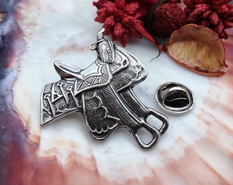 Saddle Pin's Brooch, Silver-plated Brass, Cowboy Lapel Pin, Riding Brooch, Horse Saddle Brooch, Animals Brooch, Horse Riding