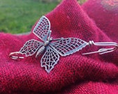Butterfly Silver-plated Brass Brooch, Safety Pin, Filigree Butterfly Brooch, Springtime Brooch, Accessory for Hat, Bohemian Butterfly Brooch