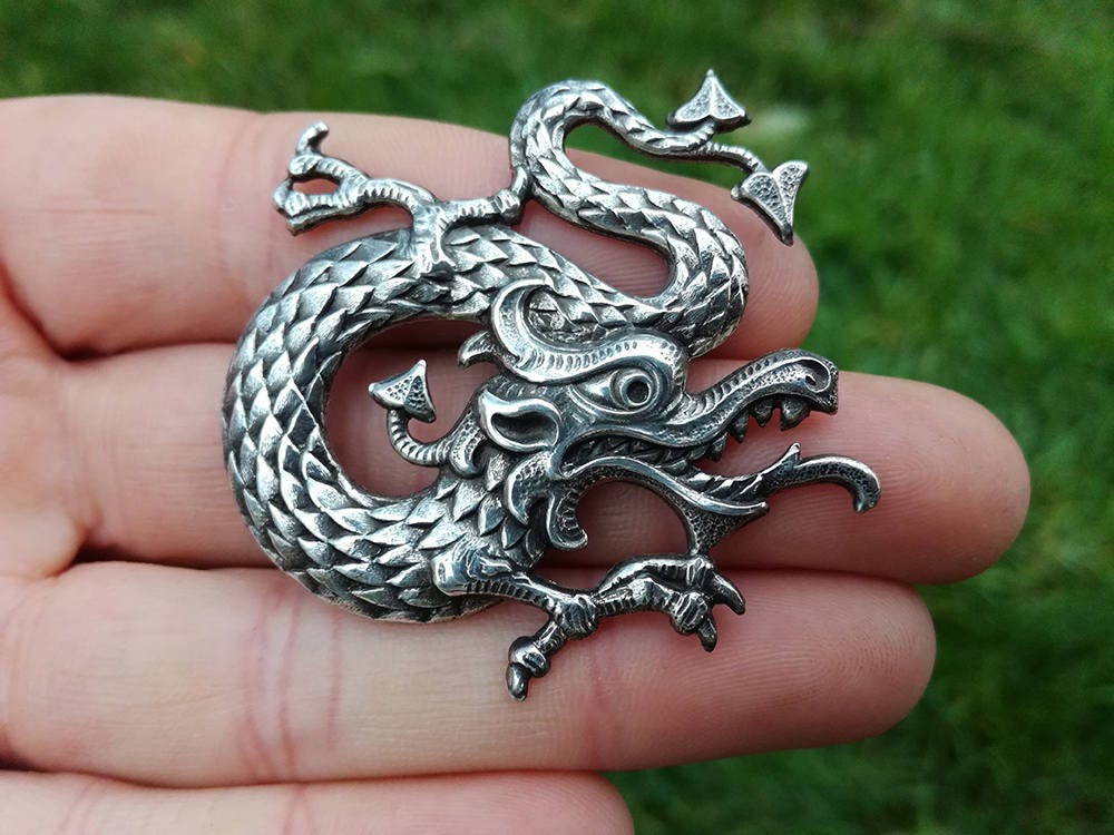Broche Clip Vintage Années 1950 En Argent Sterling Indochine - Poinçon Dragons - 5 Cm