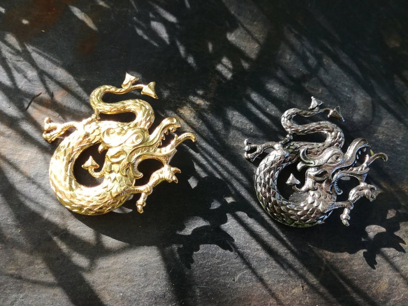 Chinese Dragon Brooch Silver-plated or Gilded Brass Chinese New Year Asian Golden Dragon Wedding Brooch Lapel Pin Asian Dragon Brooch
