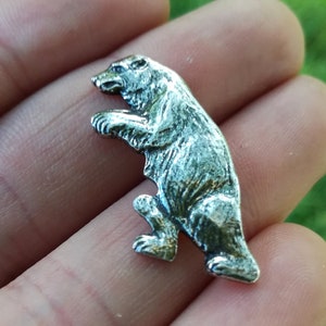 Handcrafted Bear Head Lapel Pin, 925 Sterling Silver, Nature
