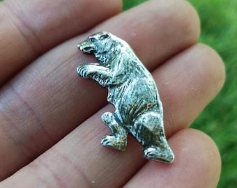 Silver Bear Pins Broochm Silver plated brass, Silver Grizzly Brooch, Mountain Bear Accessory, Medieval Standing Bear Brooch, Bear Totem