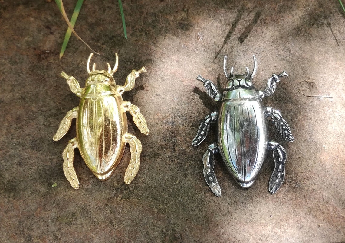 Broche Insecte Coléoptère Style Scarabée égyptien - Acier Argenté - Bijou Fantaisie