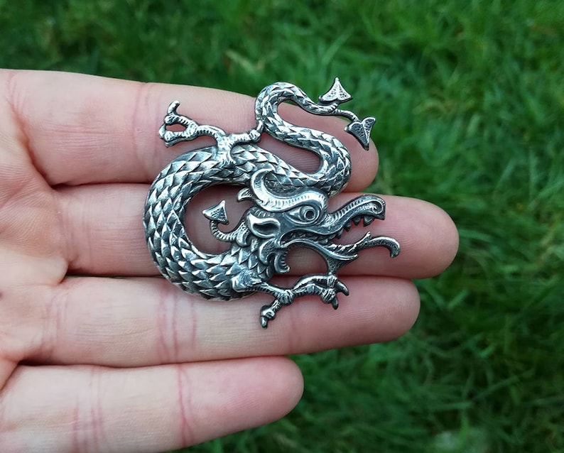 Chinese Dragon Brooch Silver-plated or Gilded Brass Chinese New Year Asian Golden Dragon Wedding Brooch Lapel Pin Asian Dragon Brooch