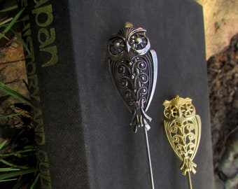 Owl Bookmark, silver plated or gilded brass, Book Accessory, Steampunk Art Nouveau Book Fantasy, Original handmade bookmark, long bookmark