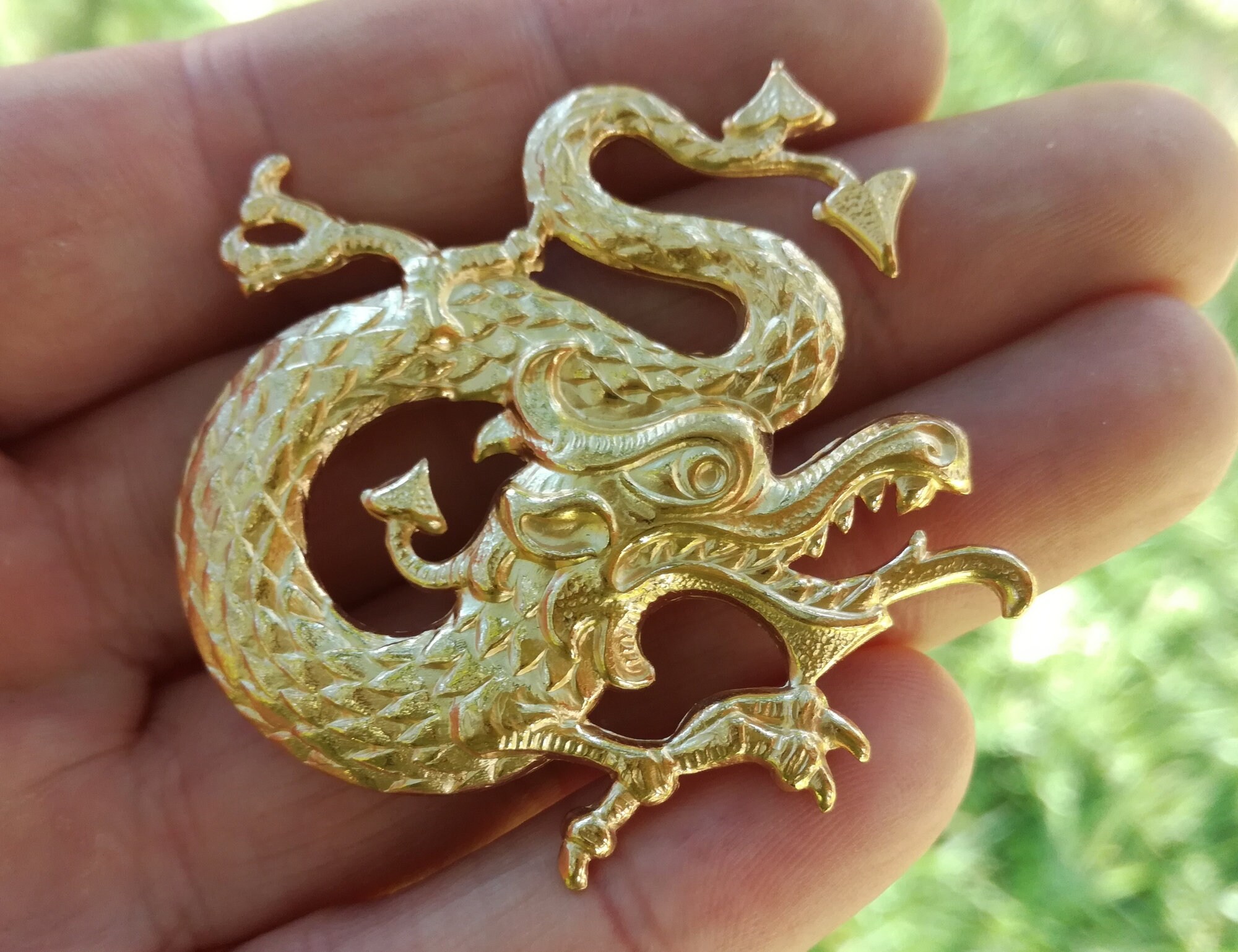 Chinese Dragon Brooch, Silver-plated or Gilded Brass, Asian Chinese Dragon Brooch, Silver-plated or Gilded Brass, Asian