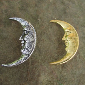 Moon Face Pin Brooch, Silver plated and etched brass, Moon symbol, Witch Moon, Lunar Face Brooch, Gift for Her
