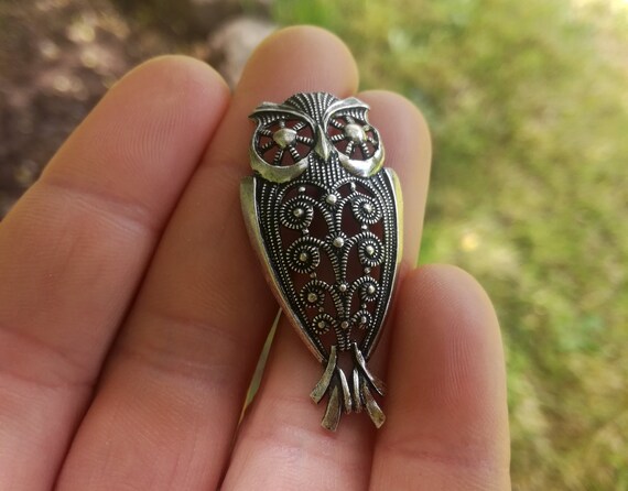 Broche Hiboux Chouettes En Argent Sterling - Poids 8 Grammes - Occasion - Bijou Vintage