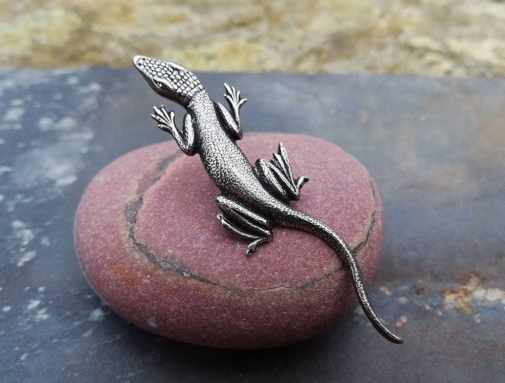 Eidechsen Brosche Vintage Style - Handgefertigter Reptilien Schmuck Für Anzug & Jacke