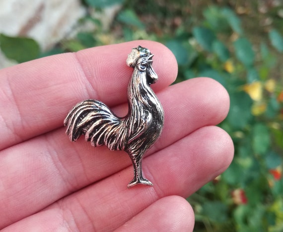 Rooster Lapel Pin Silver Plated Brass Pin Brooch Chicken Brooch Accessory Etsy