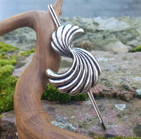 Spiral Safety Pin Brooch Silver plated Brass Modern Elegant and