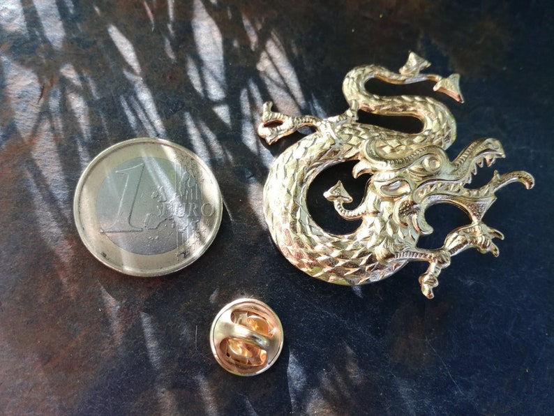 Chinese Dragon Brooch Silver-plated or Gilded Brass Chinese New Year Asian Golden Dragon Wedding Brooch Lapel Pin Asian Dragon Brooch