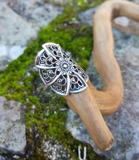 Bague Large Ajourée Argent 925 - Motif Filigrane Volutes Rétro - Bijou Hypoallergénique Pour Femme