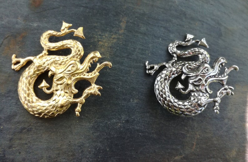 Chinese Dragon Brooch Silver-plated or Gilded Brass Chinese New Year Asian Golden Dragon Wedding Brooch Lapel Pin Asian Dragon Brooch